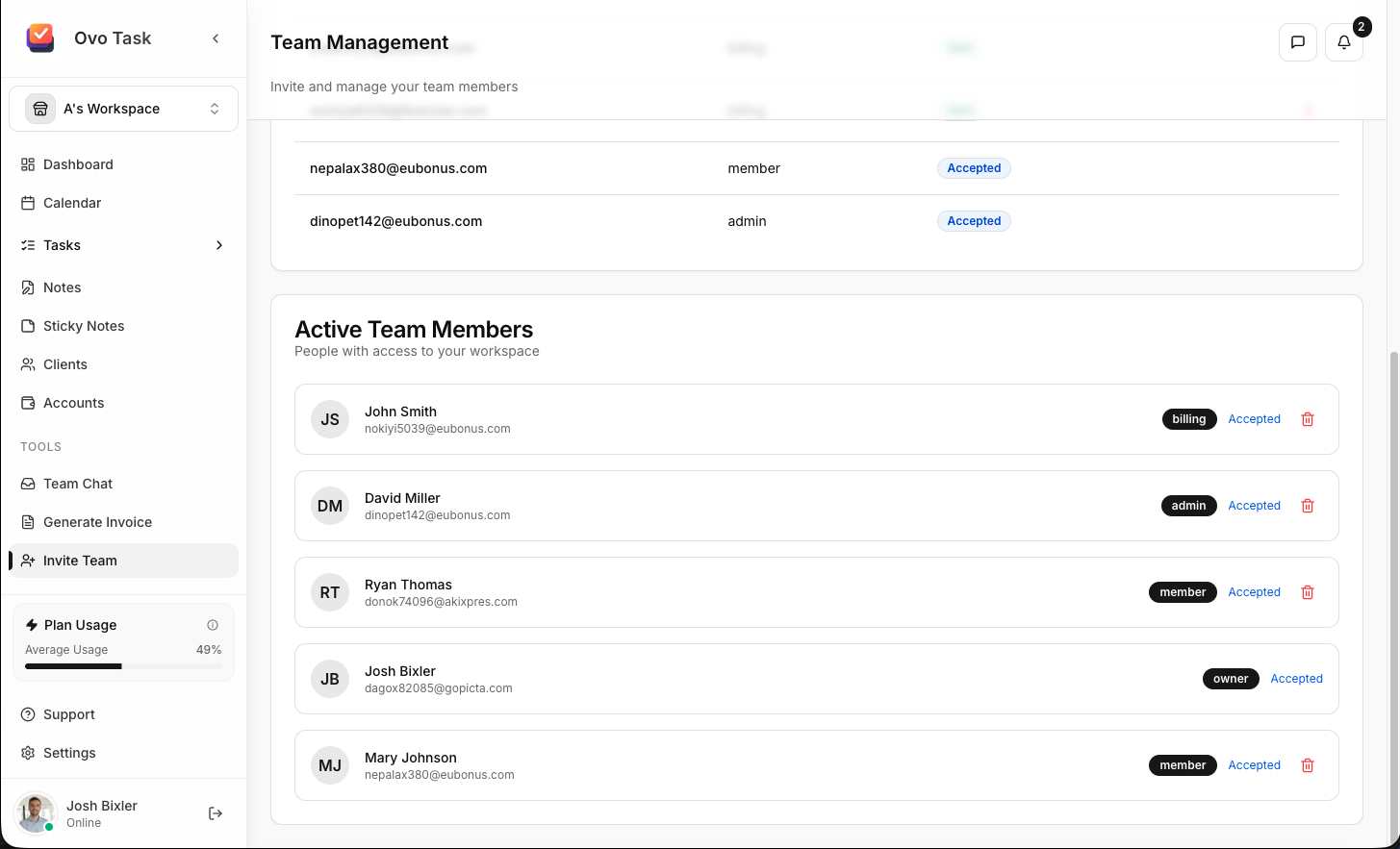Team Management Interface